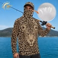 thumbnail image 3 of SEANATIVE Sun Protection Fishing Hoodie for Men, Long Sleeve Hooded Full Coverage Fishing Shirt Workout Camping Running Hooded Top with Mesh Face Mask, S, Leopard Print Brown Beige, 3 of 7