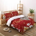 thumbnail image 3 of Red Christmas King Size Comforter Set, Xmas Snowman Gifts Balls Snowflake Golden Soft Bedding for All Seasons, 4 Pcs Bed Set with 1Comforter (90"x106") ,1 Sheet(94"x116"), 2 Pillowcases (19"x35"), 3 of 7