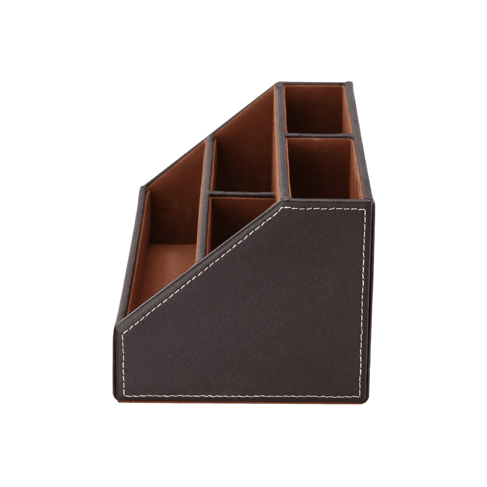 KINGFOM Desktop Organizer, Multi-Function Desk Organizer Office Supplies Storage Box Pen Holder Pen Organizer Business Card Holder Remote Holder Brown
