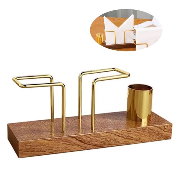 RYLZX Wood Napkin Holder for Table Vertical Modern Napkin Holder with Metal Wire Suitable for Indoor Outdoor Kitchen Dining (Napkin holder with toothpick Holder)