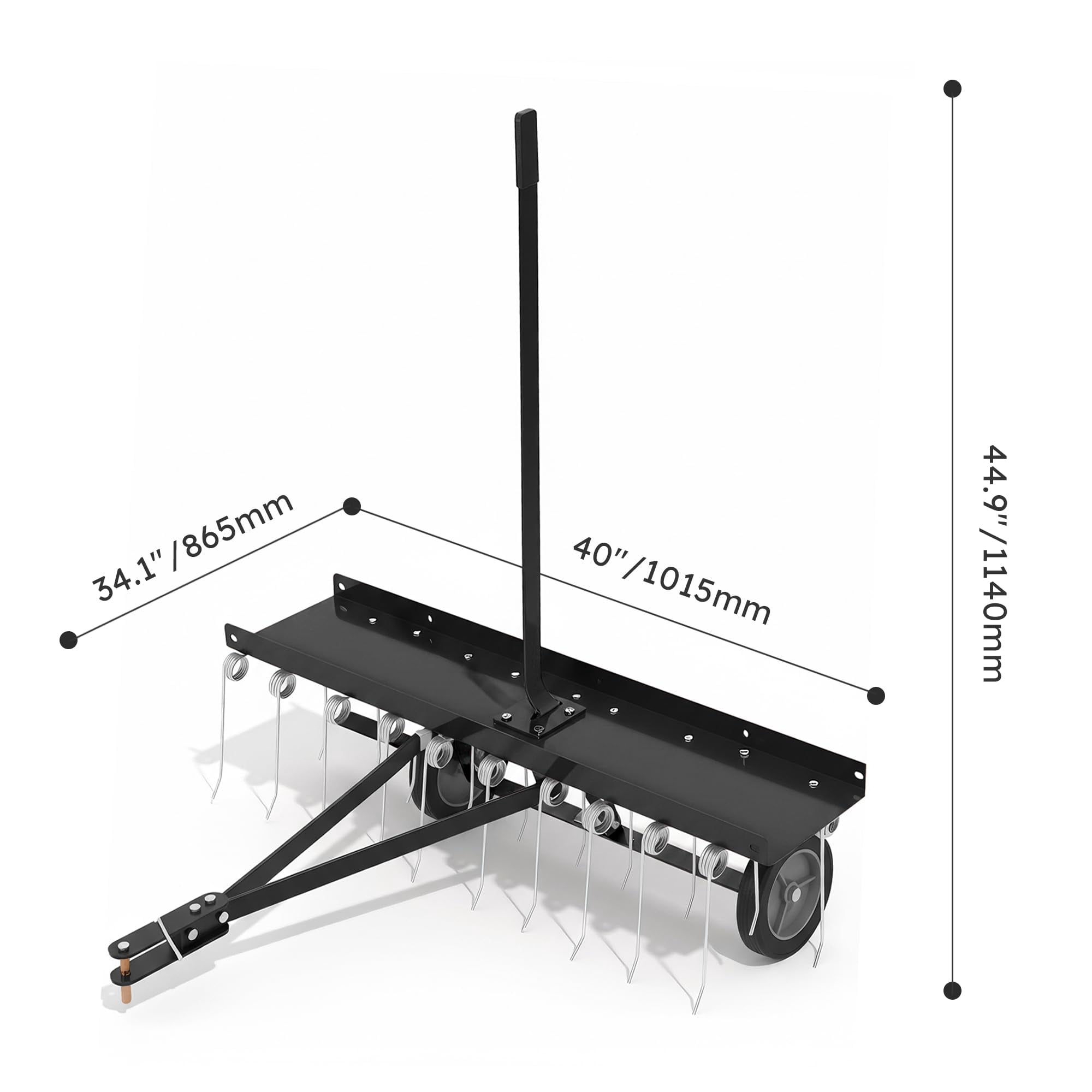 Heavy Duty Tow-Behind Lawn Dethatcher Rake – 40in, 20 Spring Steel Tines, Lawn Sweeper for ATV/Mower, Includes Gloves, Ideal for Garden & Farm, Black