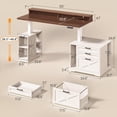 thumbnail image 2 of SEDETA Electric Standing Desk Farmhouse Style, 55 Inch Height Adjustable Computer Desk with 3 Drawers, File Cabinet, Storage Shelves, Power Outlets, Wood Home Office Desk for Work, Study, White, 2 of 9