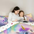 thumbnail image 5 of Castle Fairy Kids Children Cartoon Unicorn 3 Pieces Queen Comforter Set,Kawaii Gradient Rainbow Ultra Soft Bedding Sets,Dreamy Princess Bedding Comforter Set Breathable,Microfiber Bedroom Decor, 5 of 8