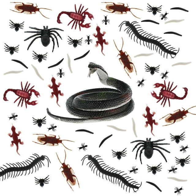 Shisuyan Toyvian 169PCS Halloween Realistic Insects Educational Simulated Animals Model Toy Assorted Fake Imitation Worm Insect for Halloween Prank Props