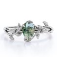 thumbnail image 1 of JeenMata Anillo de Compromiso de 4 Puntas con Diseño Botánico Ágata Verde Musgo Escénica de Corte en Forma de Pera de 1 Quilate; Baño de Oro Blanco de 18 K sobre Plata, 1 of 5