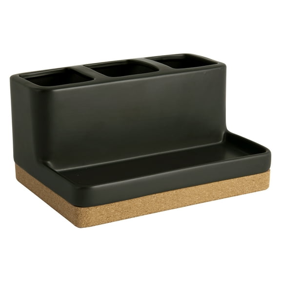Better Homes & Gardens Matte Black and Cork Vanity Organizer with Tray and 3 Compartments