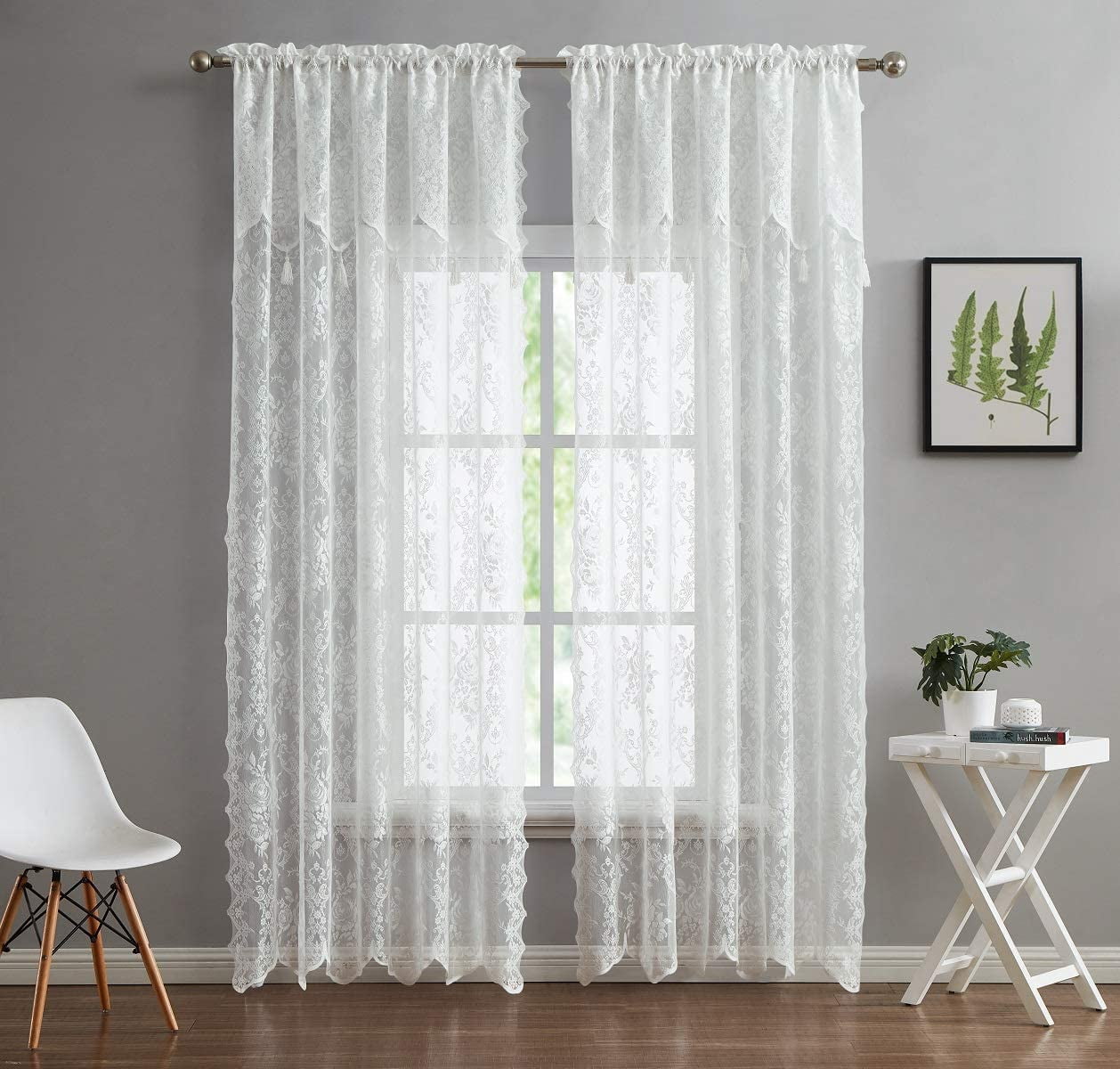 Warm Home Designs Pair of Short Length 54” (W) x 63” (L) Semi Sheer Ivory Lace Curtains. L Ivory 63