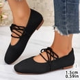 thumbnail image 6 of Miluxas Women's Knit Lace-Up Ballet Flats, Square Toe Ankle Tie Shoes, Soft Knit Fabric Mary Jane Flats for office, Casual Wear Black 9(42), 6 of 9
