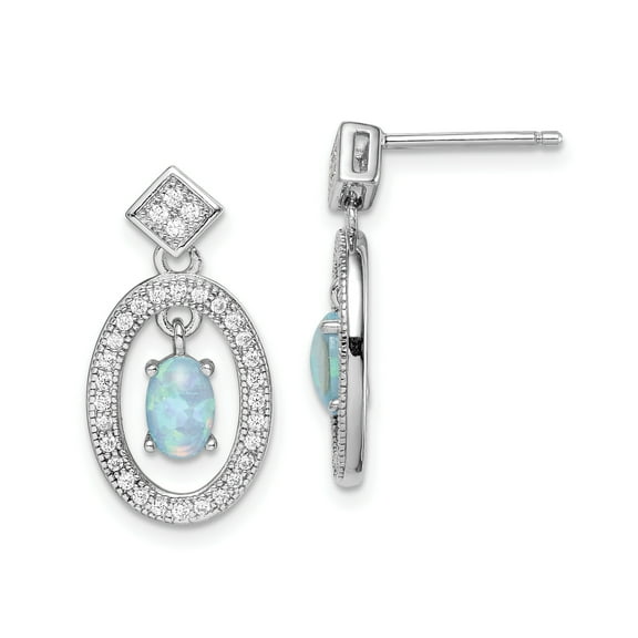 Primal Silver Sterling Silver Rhodium-plated Lab Created Opal and Cubic Zirconia Post Dangle Earrings