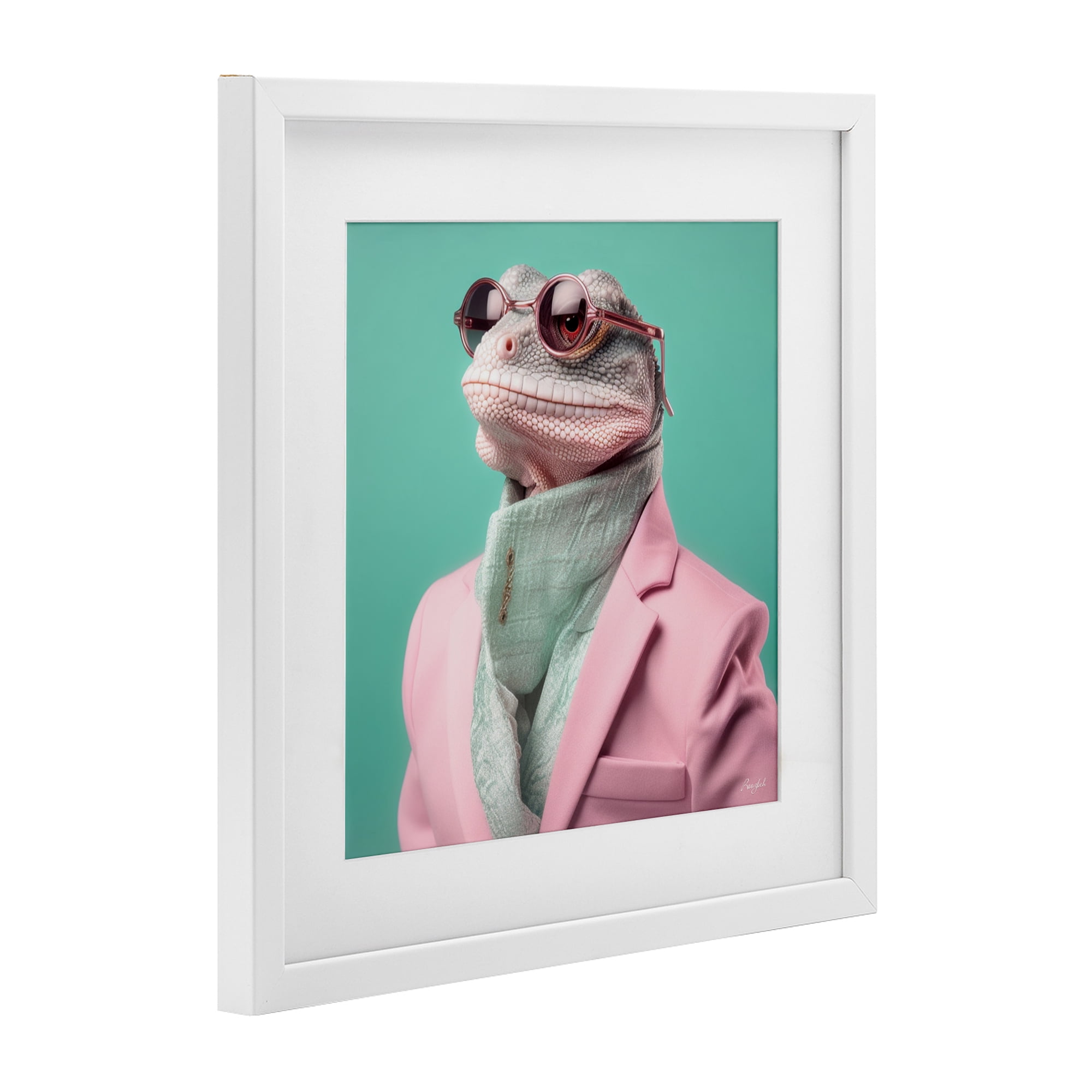 Stupell Industries Hipster Iguana Portrait White Framed Print Under Glass, design by Roozbeh