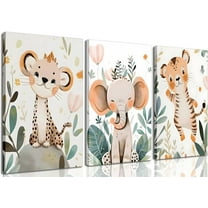 Safari Animals Nursery Canvas Wall Hieng Jungle Animals Cheetah Elephant Tiger Kids Room Illustration Pictures Wall Decor Posters Print Hiengwork for Classroom Boy's Girl's Room Bedroom