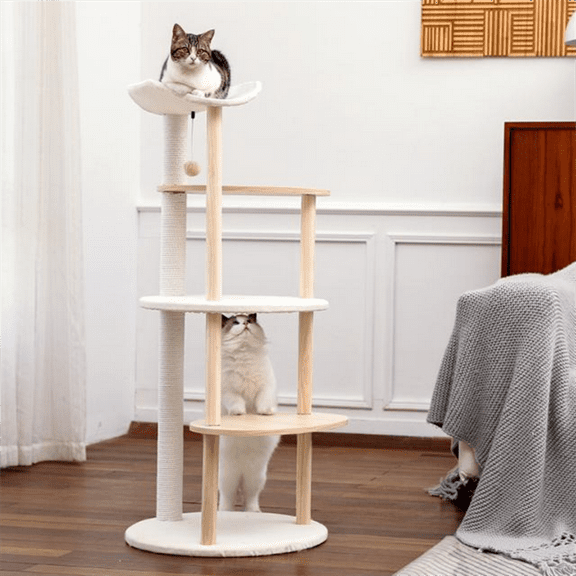 Pefilos 49" Cat Tree Tower for Indoor Cats Multi-Level Cat Tree Modern Cat Tower Wooden Activity Center with Scratching Posts, Beige