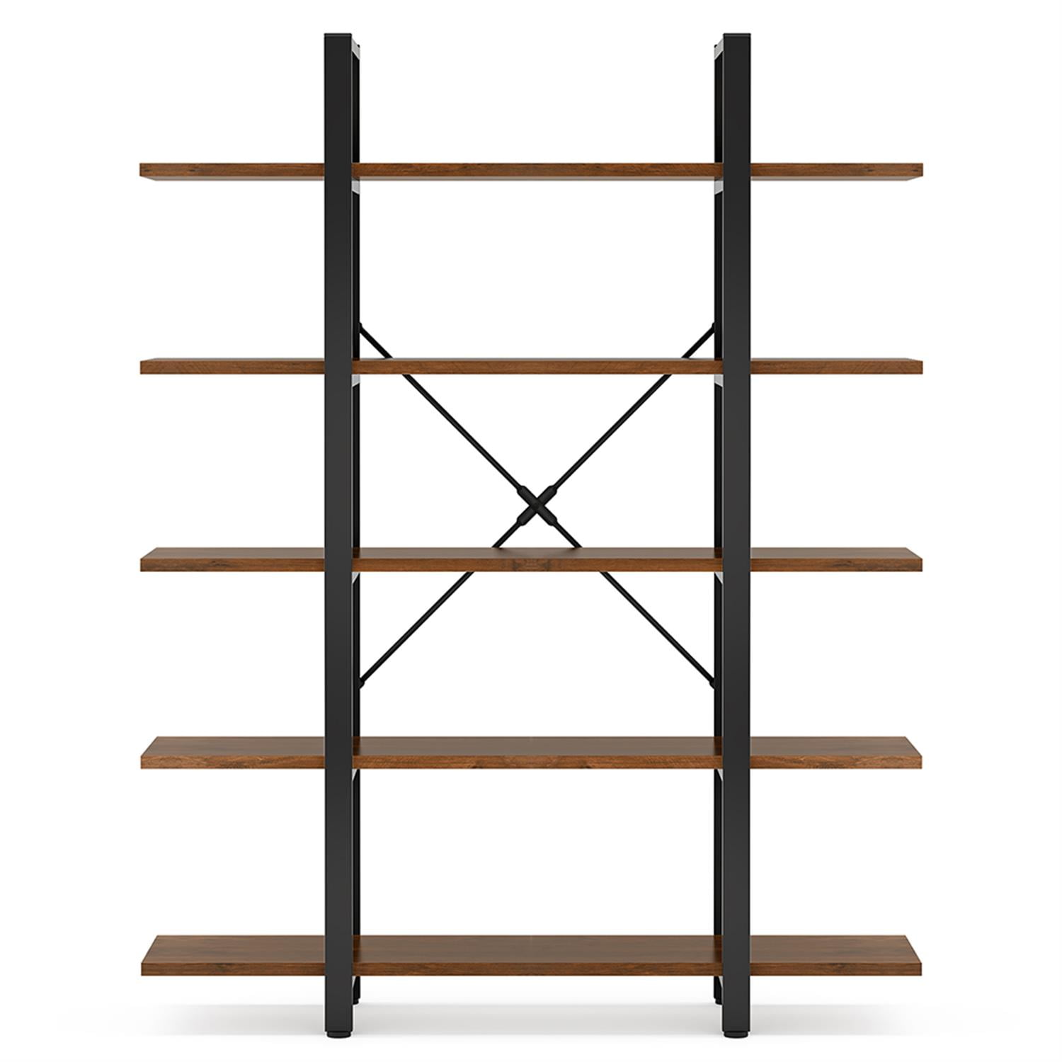 Demi Bonn 5 Tier Bookshelf, Bookshelves, Open Etagere Bookcase Shelf Storage Organizer, Free Standing Storage Shelving Unit for Bedroom, Living Room and Home Office, Brown