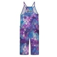 thumbnail image 5 of SNKSDGM Pants for Girls 10-12 Girls' Fish Scale Printed Casual V Strap Romper Solid Color Loose Casual Romper with Pocket 9-10Years, 5 of 5