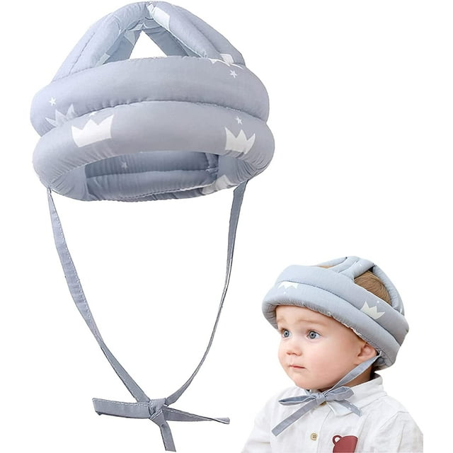 Casco de seguridad para bebé, casco protector para bebé, gorro de algodón para bebé, casco de seguridad ajustable, transpirable, antigolpes, de 0 a 3 años, gris