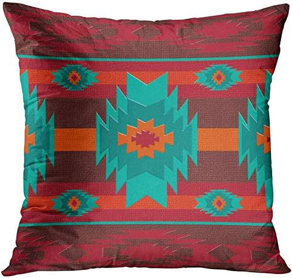 Set of 4 Throw Pillow Covers South Southwest Western Tribal Red Native Home Cultural Geometric Hue Country Decorative Pillow Cases Home Decor Square 16x16 Inches Pillowcases