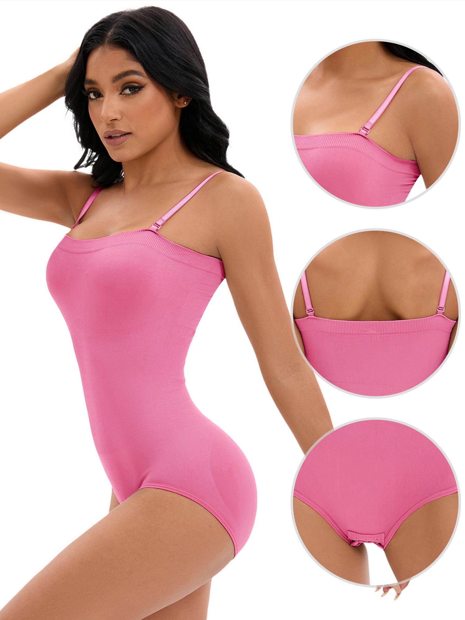 DARING DIVA Button Bottom Shapewear Cami Slimming Butt Lifter Bodysuit S Pink