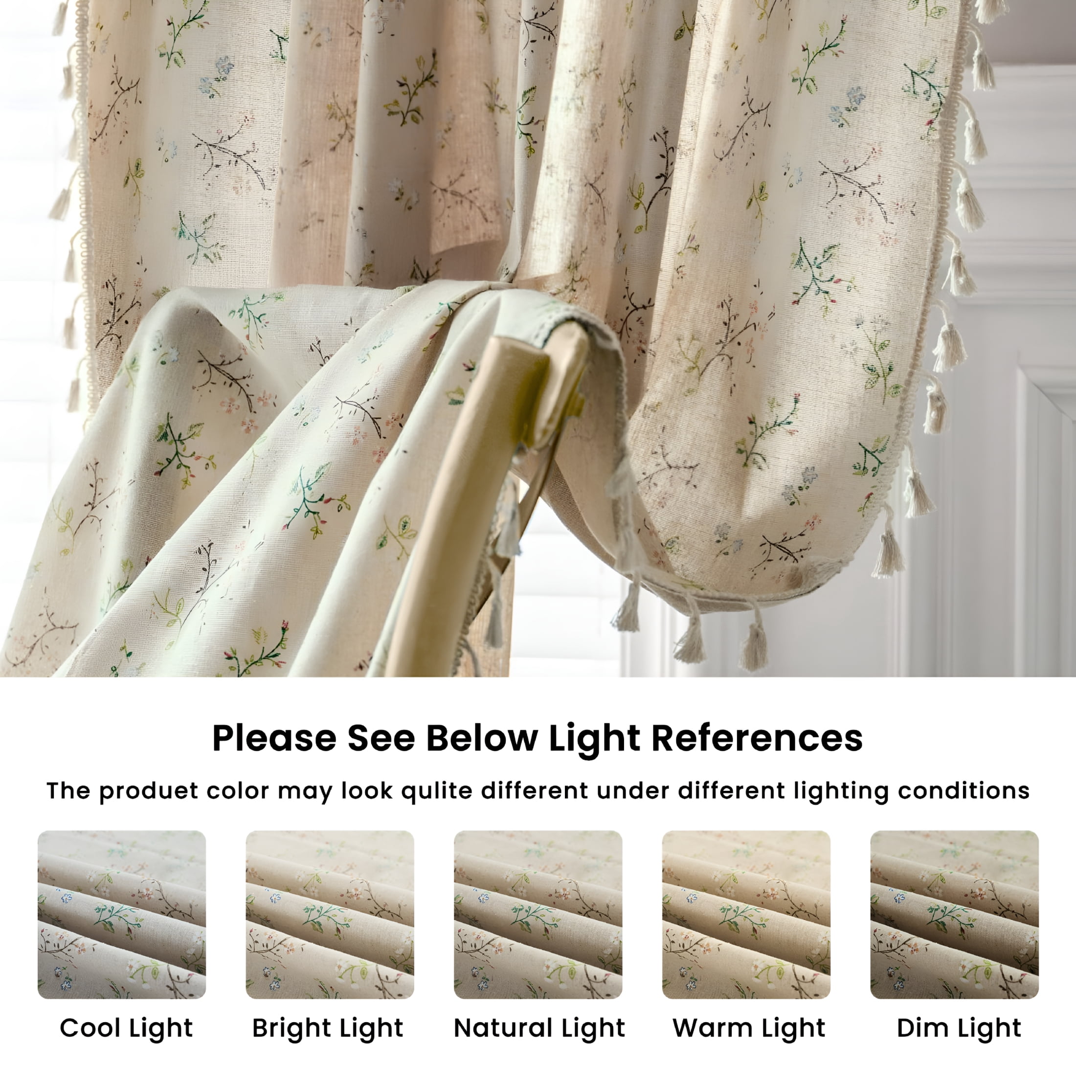 AUQ Farmhouse Boho Floral Linen Semi-Blackout Curtains - 84 Inches,Beige,For Bedroom,Living Room,And Home Decor Curtains for Living Room