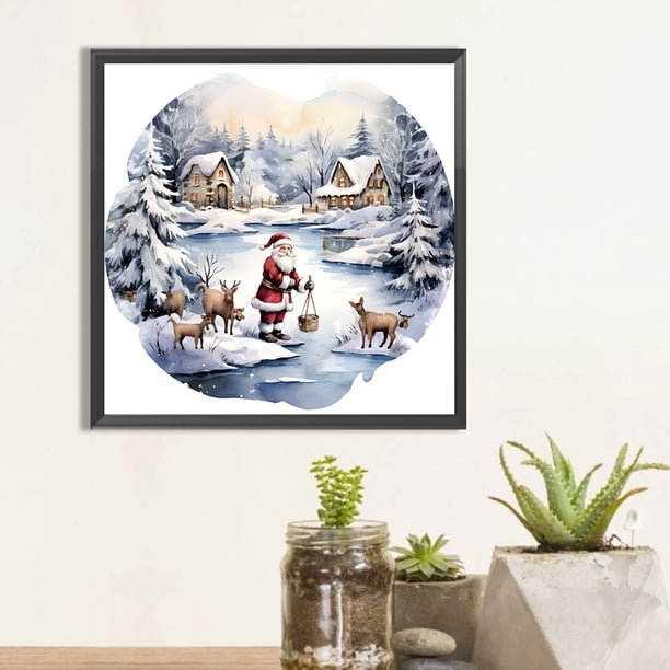 5D DIY taladro redondo completo pintura de diamante Santa en la nieve kit decoración del hogar JShteea El nuevo