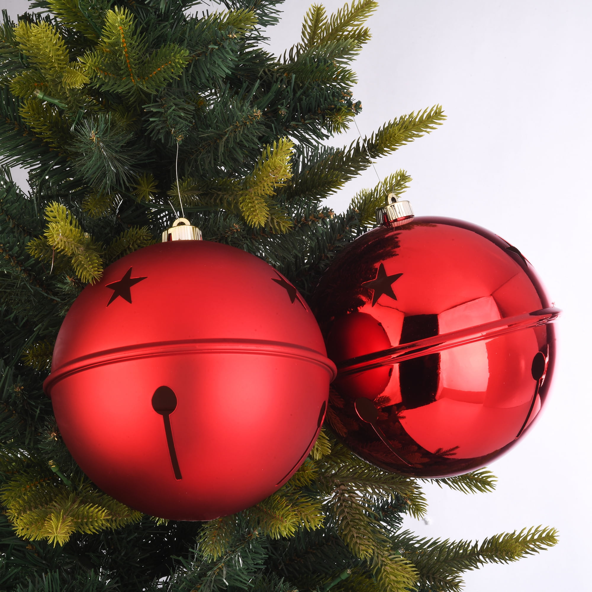 Red Jumbo Bell Shatterproof Christmas Ornaments, 7.87", 2 Count, by Holiday Time