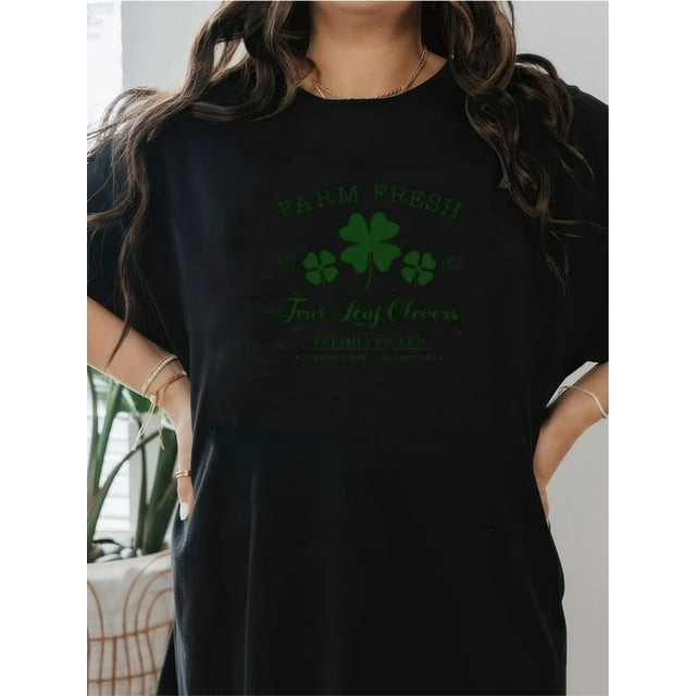 Camisetas elegantes para mujer con tréboles de cuatro hojas frescos de la granja, trébol irlandés, ultrasuaves y versátiles. Ideales para el día a día, fiestas, playa, verano y deportes.