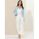 thumbnail image 3 of Chaqueta abierta de la chaqueta del traje de la cosecha del trabajo de la oficina del frente de las mujeres Azul cielo-Sólido M, 3 of 6