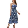 thumbnail image 4 of INSPIRE CHIC Women's Boho Floral Smocked Spaghetti Strap Tiered Maxi Dress M Blue, 4 of 5