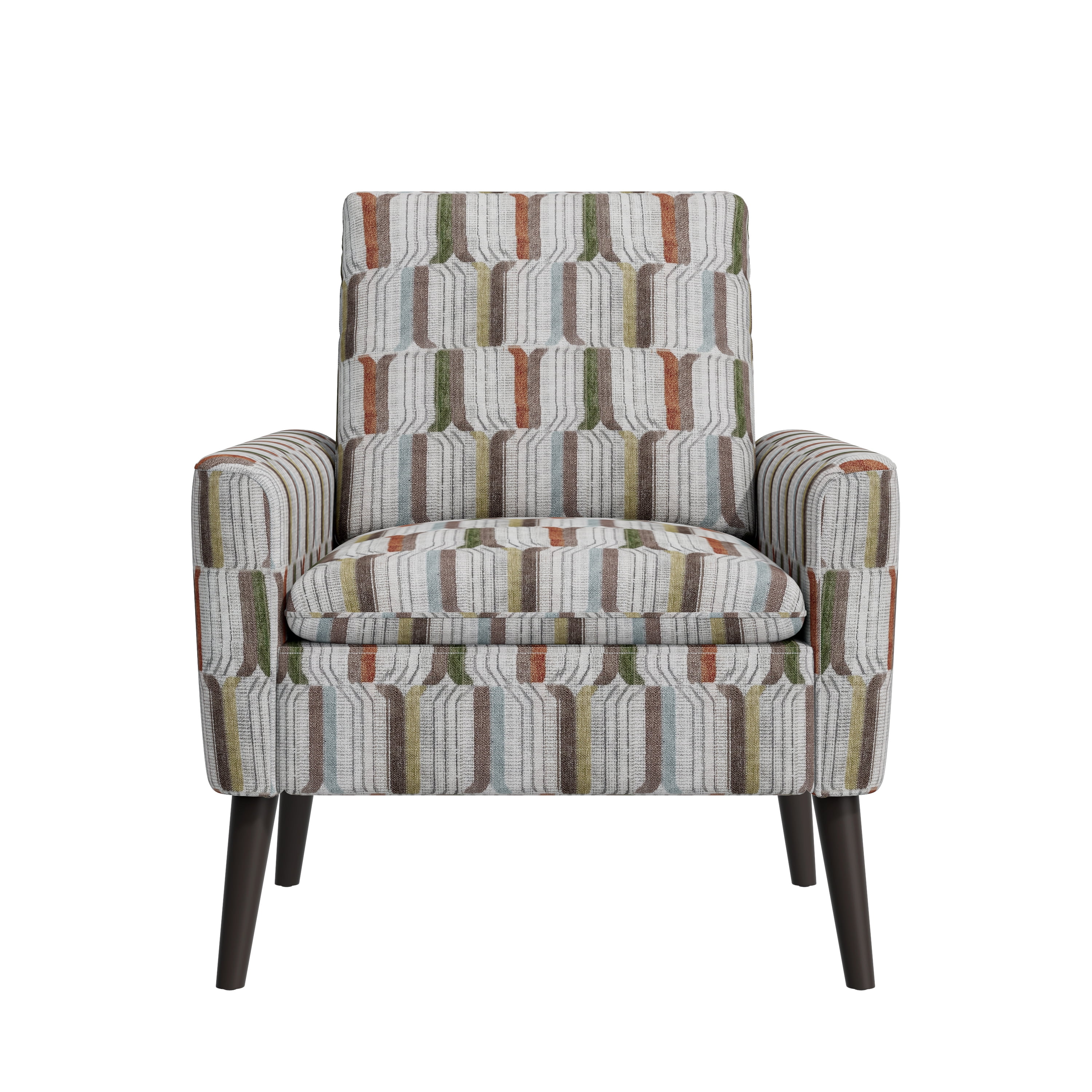 Homesvale Allyson Mid-Century Modern Small Space Armchair, Brown, Green and Blue Stripe Polyester