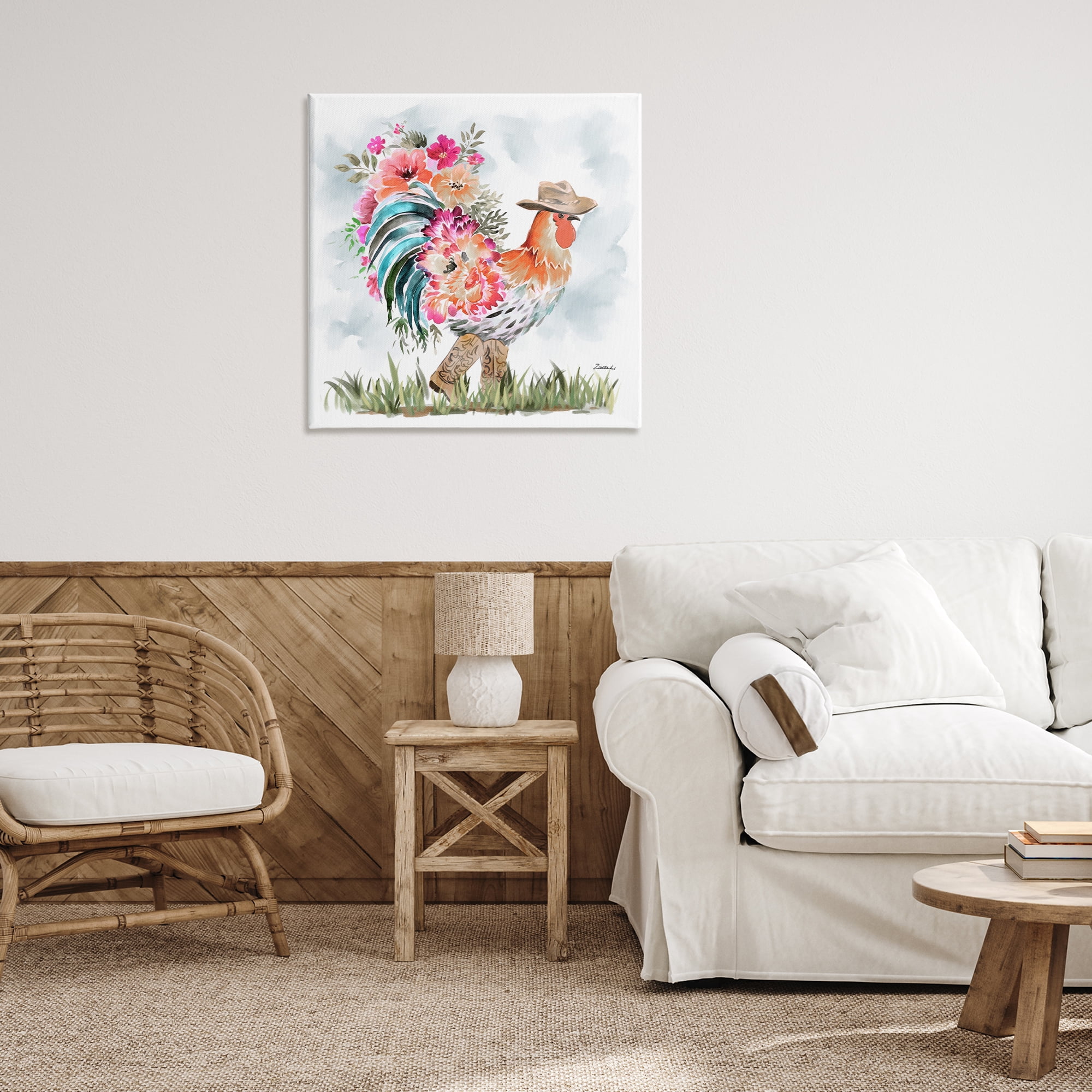 Stupell Industries Blooming Cowgirl Hen Animals & Insects Painting Gallery Wrapped Canvas Art Print Wall Art, 30 x 30
