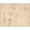 thumbnail image 2 of Józef Simmler 14x12 Black Ornate Wood Framed Double Matted Museum Art Print Titled: Sketches of Roman and Gothic Architectural Details and Medieval Armour (1861-1867), 2 of 5