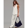 thumbnail image 5 of Women 2 Piece Outfits Halter V Neck Sleeveless Top and Wide Leg Pants Set with Pockets White S, 5 of 6