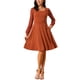 thumbnail image 1 of Vestido casual de longitud a la rodilla con cuello cuadrado y mangas largas de puntos suizos con bolsillos M Caramelo, 1 of 5