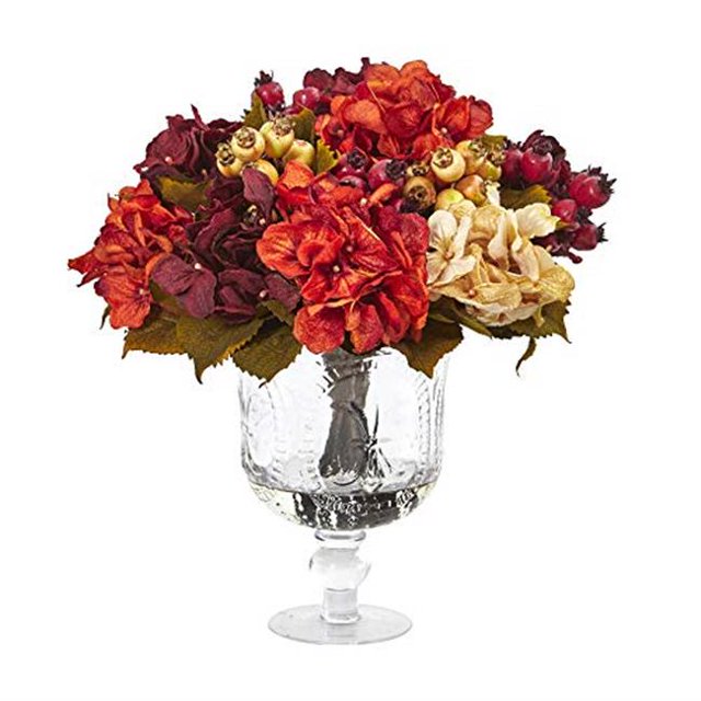 Nearly Natural A1053 Autumn Hydrangea Berry Artificial Arrangement in Glass Urn