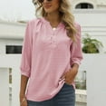 thumbnail image 2 of WBQ Womens Casual Chiffon Blouses 3/4 Sleeve Loose Tops Pompom Henley V Neck Pleated Button Down Shirts, 2 of 4