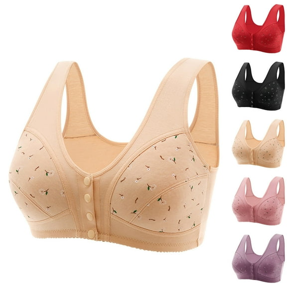 CHGBMOK Daisy Bras for Older Women,Convenient Snap Front Close Button Cotton Bras,Full Support Wide Back No Underwire Bras