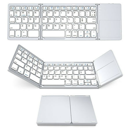 Oggfader Keyboards for Computers Bluetooth Keyboard Touchpad Foldable Tri fold Wireless For White
