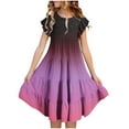 thumbnail image 2 of Alkepwun Girls Ruffle Sleeve Sundress Kids Summer Crewneck A Line Casual Dress Ombre Tiered Swing Midi Dress with Pockets 6-14 Years, 2 of 5