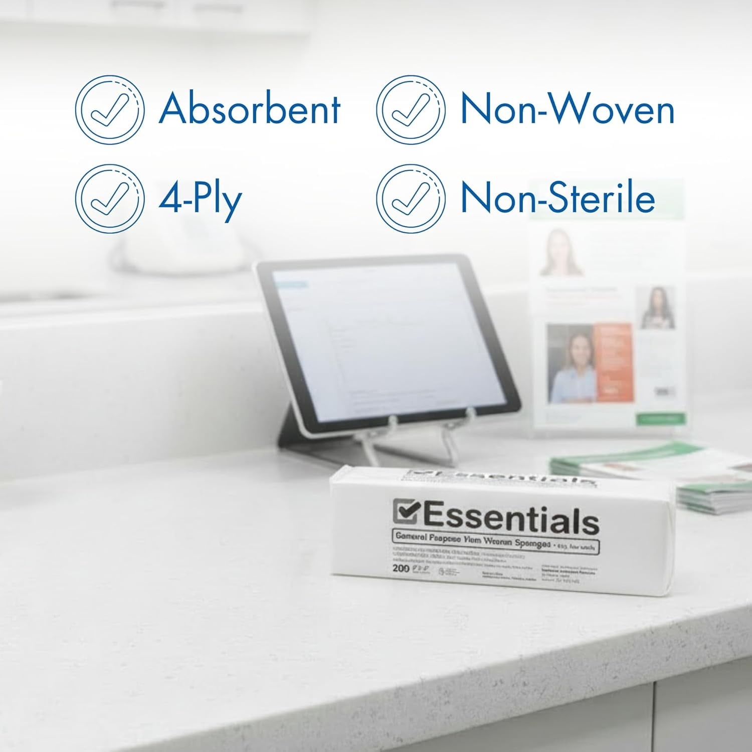 Essentials Non-Woven Gauze Sponges – 2" x 2", 4-Ply, Rayon/Poly Blend, Non-Sterile, Soft & Absorbent, Low-Lint, Disposable – 5,000 Count