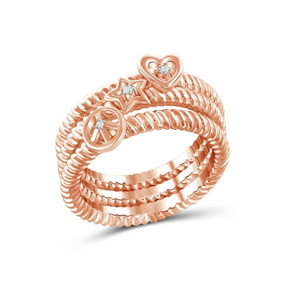 JewelersClub Stackable Diamond Rings for Women – Accent White Diamond Ring Jewelry– Rose Gold Over Silver Stackable Bands for Women –– Stackable Ring Set by JewelersClub