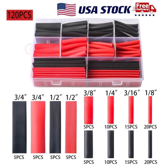 120x Dual Wall Heat Shrink Tubing Kit Marine 3:1 Ratio Adhesive Glue Lined 90mm
