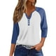 thumbnail image 2 of Fiudx Tops para Mujer Blusas Estampadas con Bloques de Color Informales para Mujer, Top con Cuello En V y Botones, Manga 3/4, Hombro a Manga, 2 of 5