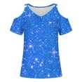 thumbnail image 4 of Pincandy Women's Fashion Casual Print Summer Cold Shoulder Tops Short Sleeve T Shirts Pullover Sexy Casual Dolman Blouses,Blue,M, 4 of 5