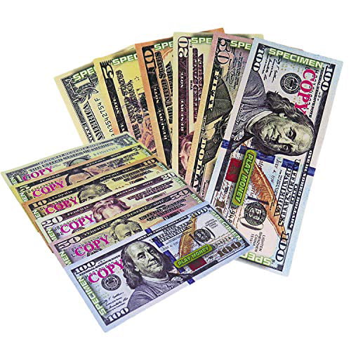 KIDSTHRILL Copy Fake Play Money Double Sided Movie Prop Money - 12 of Each Domination Bill ...