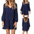 thumbnail image 2 of Women's Flowy Long Sleeve V-Neck Swing Dress Casual Loose Solid Fashion Elegant Comfortable Summer Outfit, 2 of 2