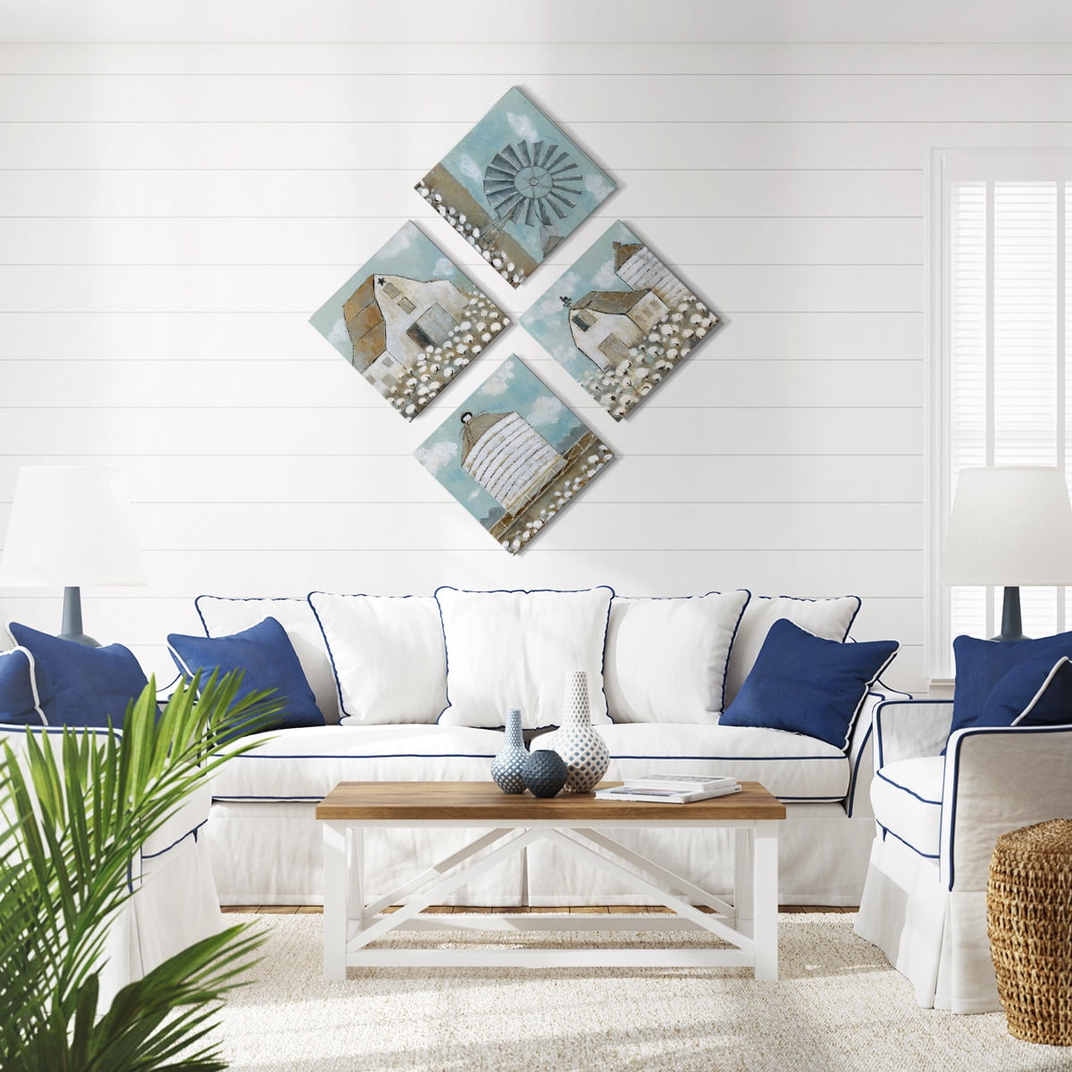Wexford Home Teal Barn Wall Art Oil Painting 32 x 32 inches Set of 4 Barnhouse Pictures Prints for Farmhouse Cabin Home Vacation House
