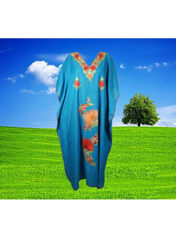 Women's Kaftan Maxi Dress, Handmade Gift, Azure Blue Beach Holidays Caftan, One size L-2XL
