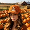 thumbnail image 3 of Clearance Hotyverty Halloween Ghost Baseball Cap, Happy Haunting Patchwork Ghost Pumpkin Commemorative Vintage Baseball Cap Adjustable Cotton Dad Hat Halloween Gift for Women Men, Orange, 3 of 9