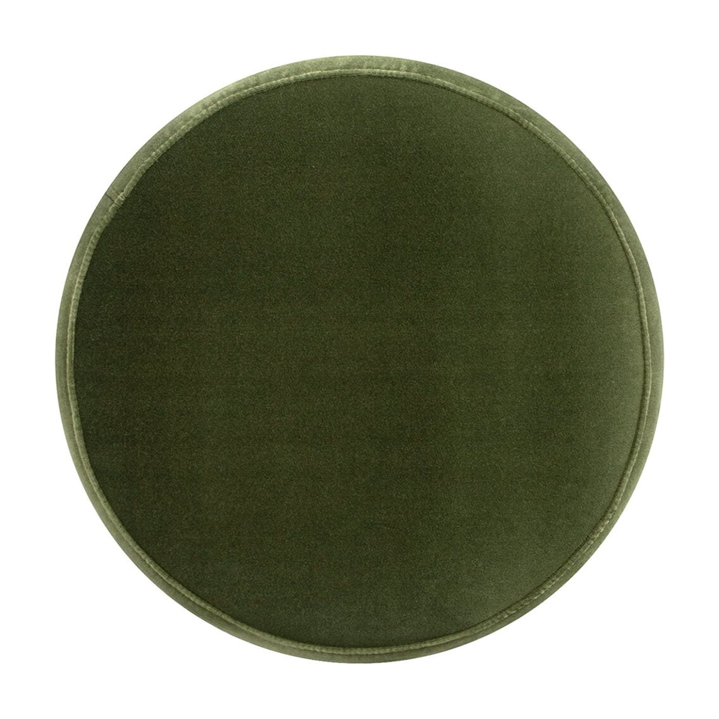 Ottomans With Storage Edward 17.5" Round Upholstered Ottoman with Bullion Fringe, Olive Green Performance Velvet,Living Room Ottomans
