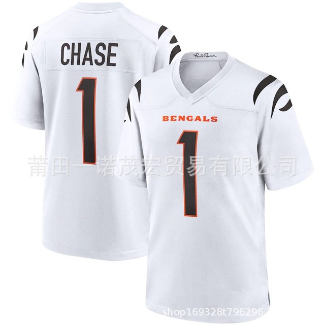 Bengals Football Jersey Embroidered Rugby Uniform 1#Chase 9#Burrow 85# Replica Player Name Jersey