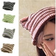 thumbnail image 5 of SikaFu Cat Ear Beanie Y2K Striped Crochet Hats Vintage Grunge Accessories Slouchy Beanies for Women, 5 of 6
